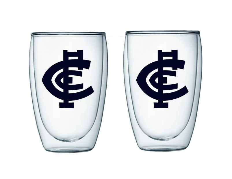 Carlton Blues AFL Set of 2 Double Wall Glasses Tea Coffee Spirits