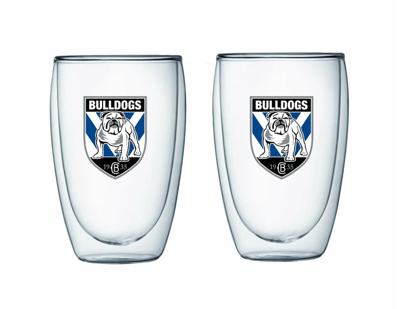 Canterbury Bulldogs NRL Set of 2 Double Wall Glasses Tea Coffee Spirits
