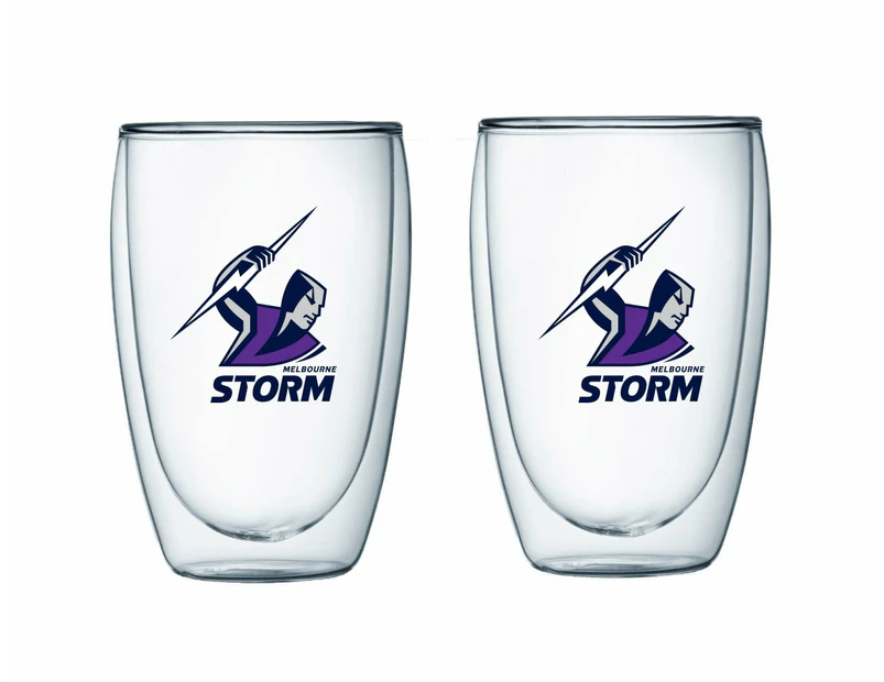 Melbourne Storm NRL Set of 2 Double Wall Glasses Tea Coffee Spirits