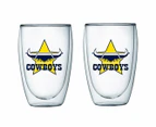 North QLD Queensland Cowboys NRL Set of 2 Double Wall Glasses Tea Coffee Spirits