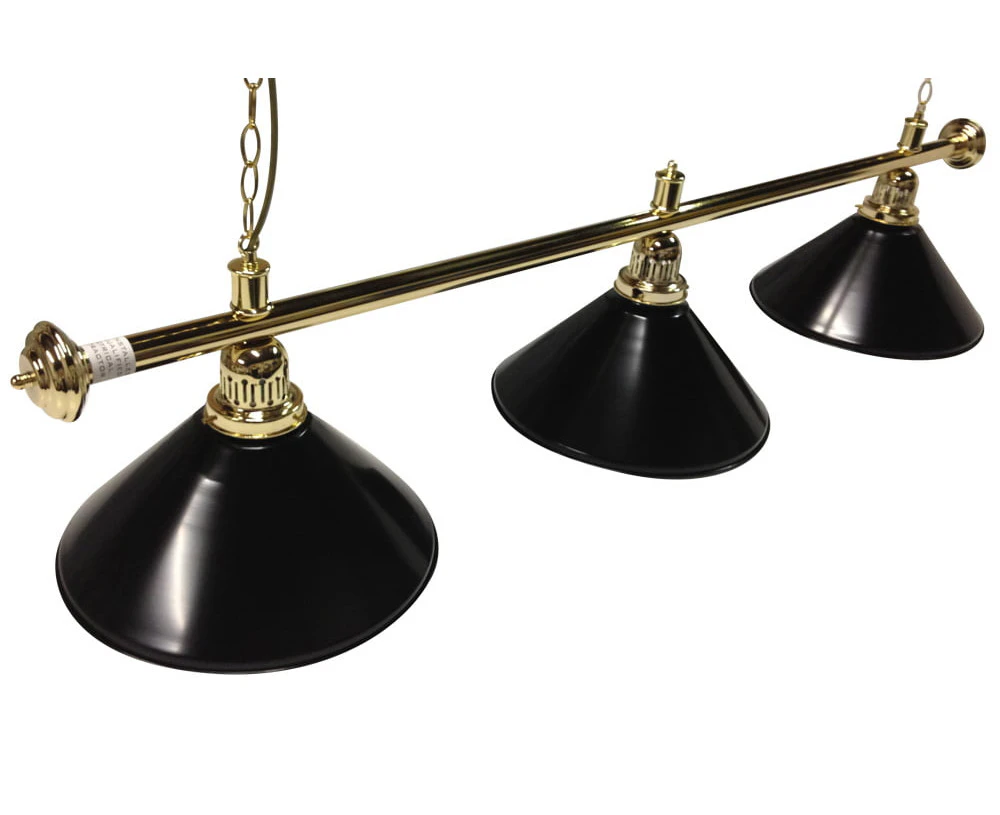 Pool Snooker Billiard Table Lighting - Brass Light (3 x Black Shades) 61 Inch