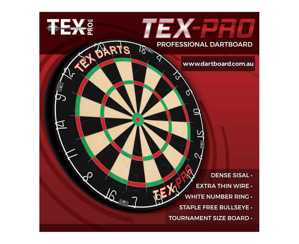 TEX PRO Bristle Dart Board Professional Tournament Size White Number Ring