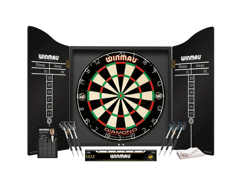 WINMAU Professional Dartboard Set - Diamond Plus Dart Board + Cabinet Includes 2 x sets of Darts