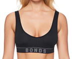 Bonds Women's Retro Rib Deep V Crop Bra - Black