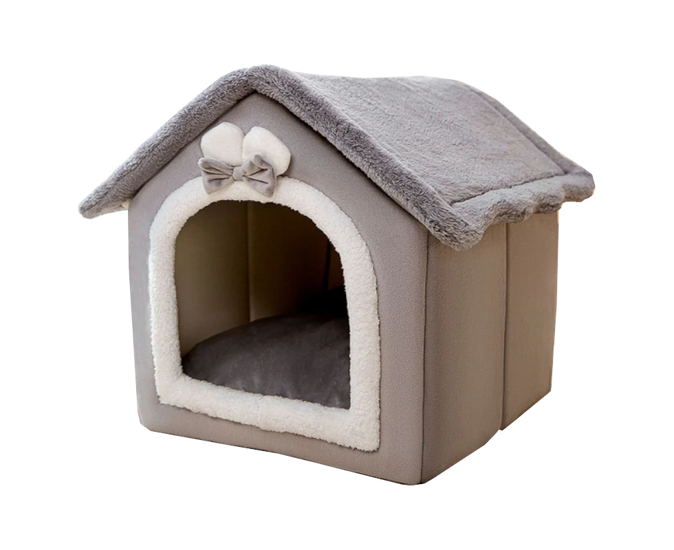 Indoor Soft Warm Plush Dog House Pet Bed - Grey