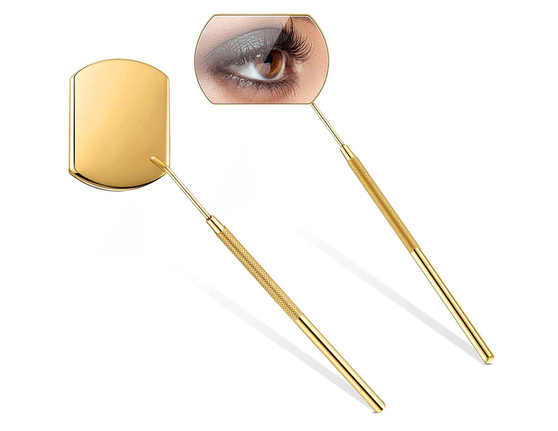 2 Pieces Lash Mirror, Mirror for Eyelash, Large Square Mirror Stainless Steel Eyelash Mirror Lash Tools Eyelash Extensions-Gold
