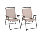Costway 2x Folding Dining Chairs Metal Frame Camping Chair Outdoor Furniture Bristo Patio Garden Brown