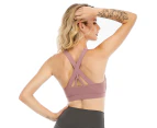 Sports Bra for Women, Criss-Cross Back Padded Strappy Sports Bras Medium Support Yoga Bra with Removable Cups - Purple