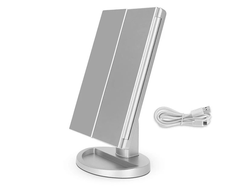 Toscano Tri-Fold Lighted Vanity Mirror with 22 LED Lights 3X/2X/1X Magnification Make Up Mirror-Silver