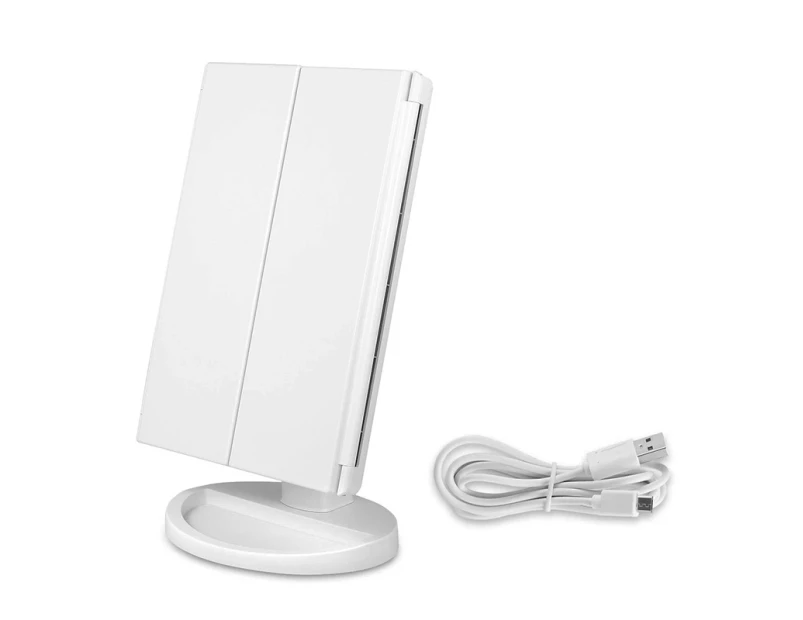 Toscano Tri-Fold Lighted Vanity Mirror with 22 LED Lights 3X/2X/1X Magnification Make Up Mirror-White