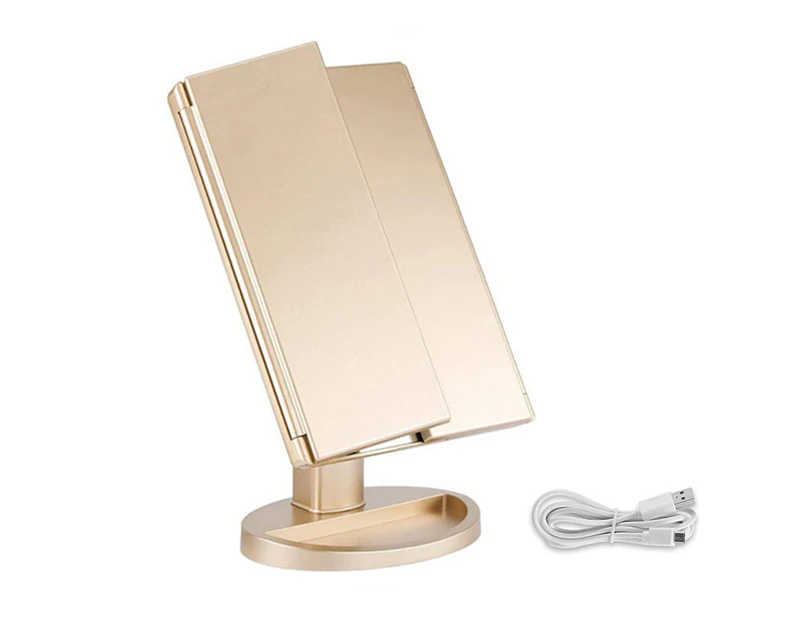 Toscano Tri-Fold Lighted Vanity Mirror with 22 LED Lights 3X/2X/1X Magnification Make Up Mirror-Champange