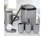 Toscano Bathroom Accessories Set of 6 with Toothbrush Holder Cup Soap Dispenser Trash Can Plastic Bathroom Set-Gray