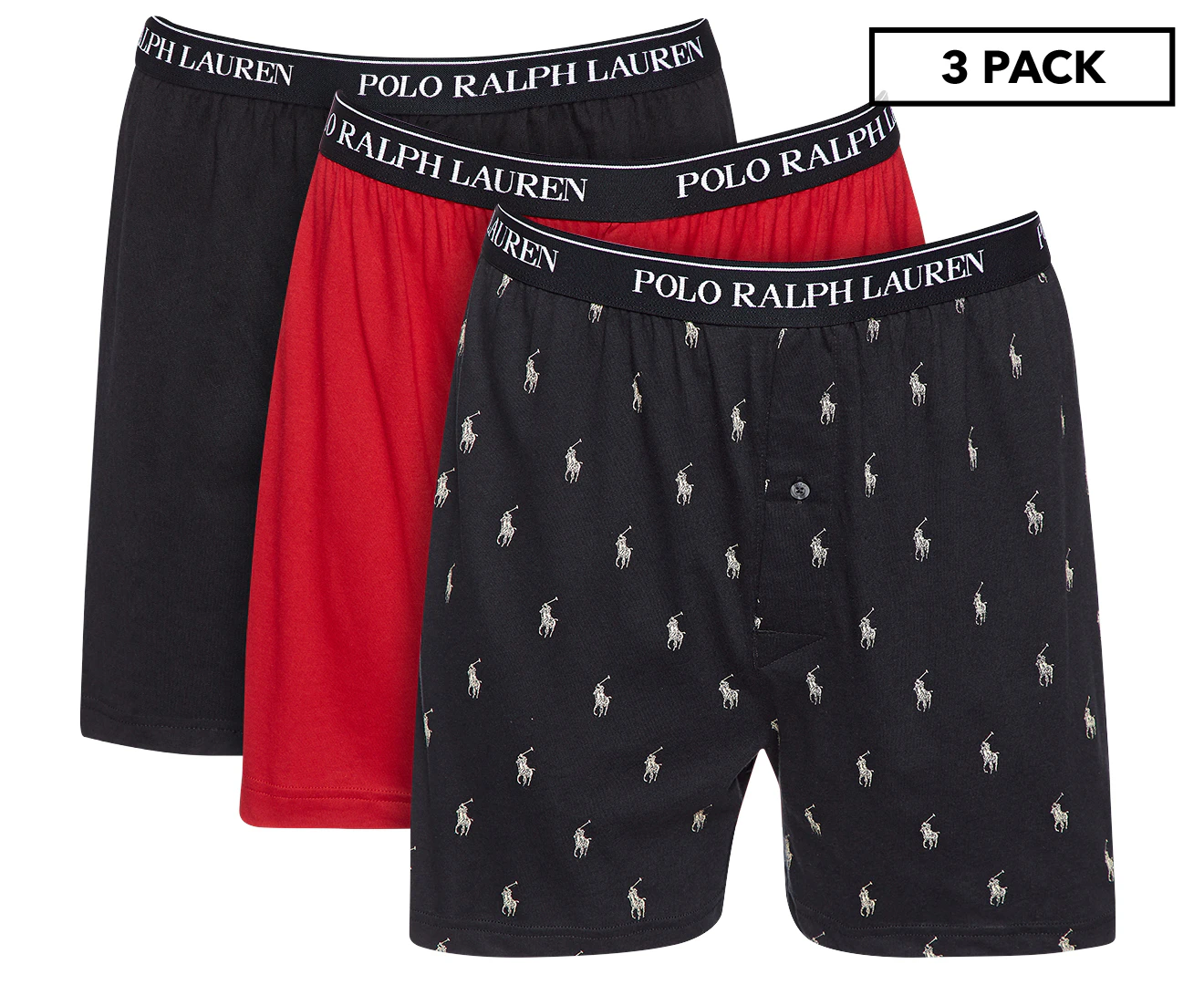 Polo Ralph Lauren Men's Classic Fit Boxer Briefs 3-Pack - Black/Red/Logo  Print 