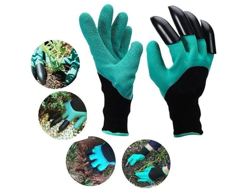 Toscano Garden Waterproof Gloves with Hand Sturdy Claws for Digging Weeding Seeding Poking Planting -Green