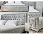 Chanel Crushed Velvet King Bed Frame Diamond Tufted Grey Silver Fabric upholstered