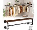 Industrial Pipe Wall Mounted Garment Rack with Top Shelf Hanging Clothes Rack