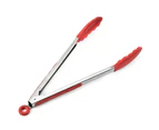 3Pcs 12 inch Silicone Non-slip Food Bread Barbecue BBQ Clip Tongs Kitchen Tools(Red)
