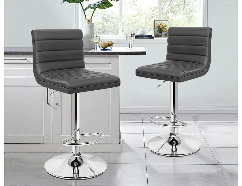 ALFORDSON 2x Bar Stools Kitchen Swivel Chair Leather Gas Lift Ruel GREY