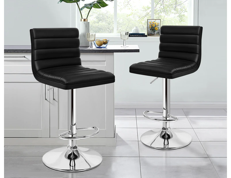 ALFORDSON 2x Bar Stools Kitchen Swivel Chair Leather Gas Lift Ruel BLACK