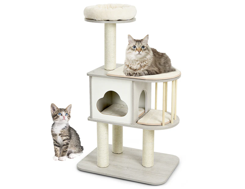 Costway 120cm 4-level Cat Tree Wood Scratching Post Cat Tower Condo Sisal Scratcher Pet House Furniture