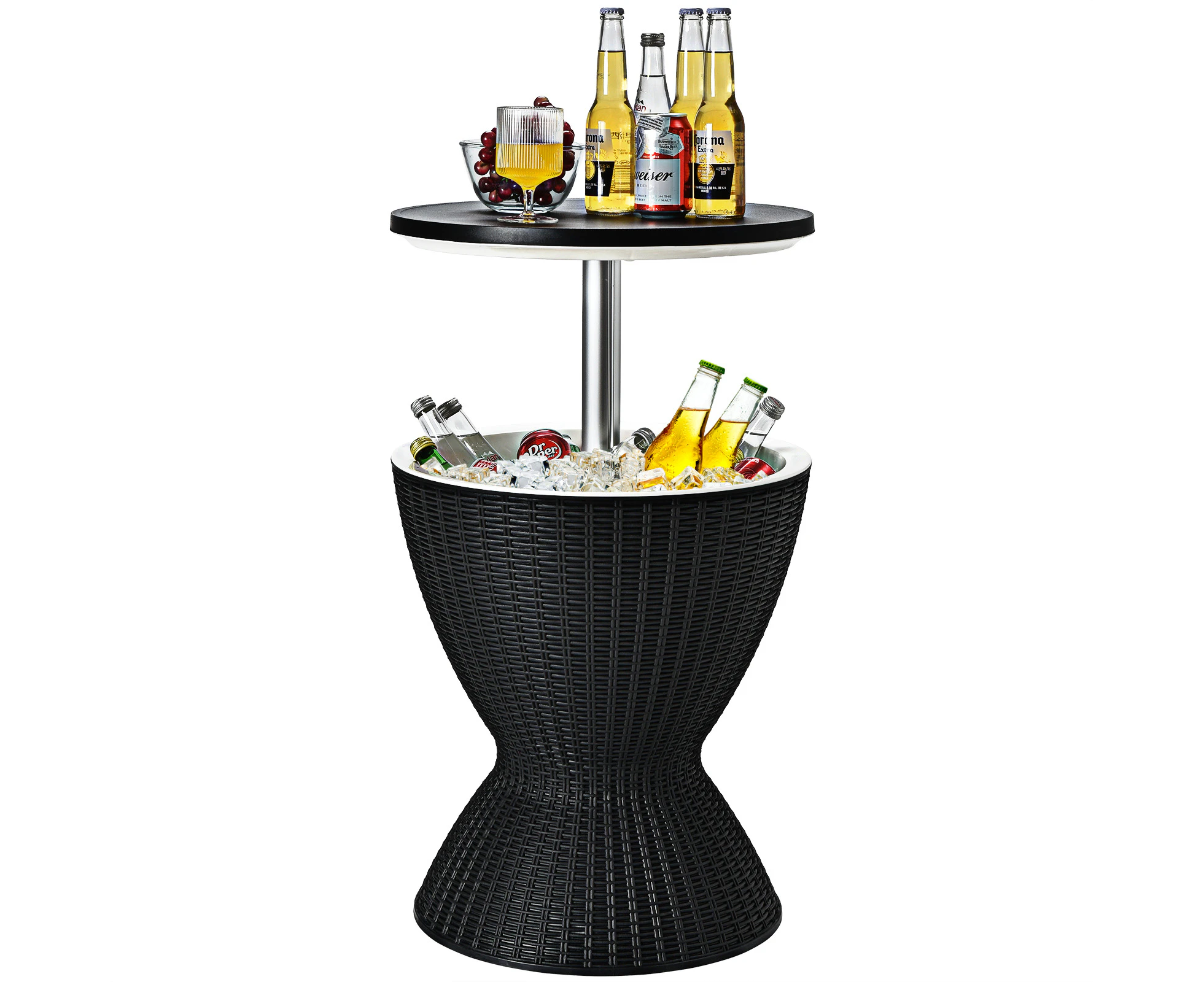 Costway 30L Cooler Ice Bucket Bar Table All-weather Coffee Table Rattan Outdoor Furniture Party Poolside Barbecue Black