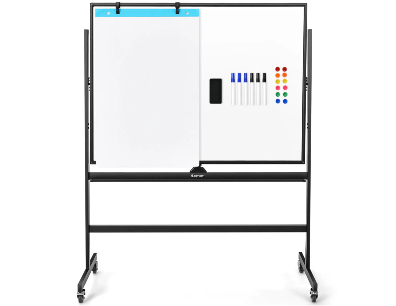 Costway 120x90cm Magnetic Whiteboard Mobile Office Dry Erase Board Double-Sided School w/Height Adjustable Stand