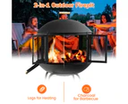 Costway 2-in-1 Outdoor Fire Pit Mobile Charcoal BBQ Garden Fireplace Patio Wood Burning Stove Camping w/Wheels,2 Doors&Fire Poker Black