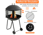 Costway 2-in-1 Outdoor Fire Pit Mobile Charcoal BBQ Garden Fireplace Patio Wood Burning Stove Camping w/Wheels,2 Doors&Fire Poker Black