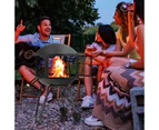 Costway 2-in-1 Outdoor Fire Pit Mobile Charcoal BBQ Garden Fireplace Patio Wood Burning Stove Camping w/Wheels,2 Doors&Fire Poker Black