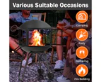 Costway 2-in-1 Outdoor Fire Pit Mobile Charcoal BBQ Garden Fireplace Patio Wood Burning Stove Camping w/Wheels,2 Doors&Fire Poker Black