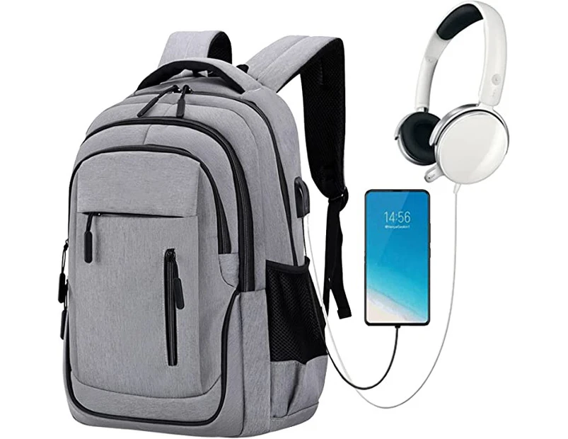 Business Laptop Backpacks,Travel Computer Backpack with USB Charging Port--Gray