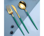 Sunshine 4Pcs/Set Stainless Steel Cutter Fork Spoon Chopstick Tableware Kitchen Supplies-Green + Golden