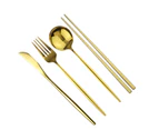 Sunshine 4Pcs/Set Stainless Steel Cutter Fork Spoon Chopstick Tableware Kitchen Supplies-Blue+Golden