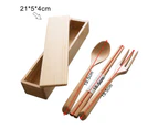 Sunshine 4Pcs Portable Wood Fork Spoon Chopsticks Box Outdoor Travel Camping Cutlery Set-Khaki