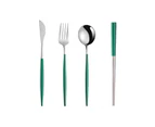 Sunshine 4Pcs/Set Stainless Steel Cutter Fork Spoon Chopstick Tableware Kitchen Supplies-Green + Silver
