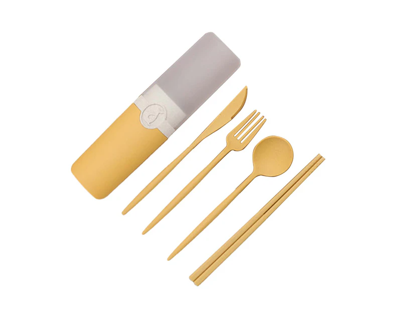 Sunshine 5Pcs/Set Spoon Fork Set Minimalist Creative Food Grade Easy to Carry Tableware Chopsticks Kit for Students-Yellow