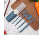 Sunshine 5Pcs/Set Spoon Fork Set Minimalist Creative Food Grade Easy to Carry Tableware Chopsticks Kit for Students-Blue