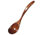 Sunshine Wooden Spoon Stylish Exquisite Sturdy Long Handle Eco-friendly Dinner Spoon for Home-Deep Wood Color