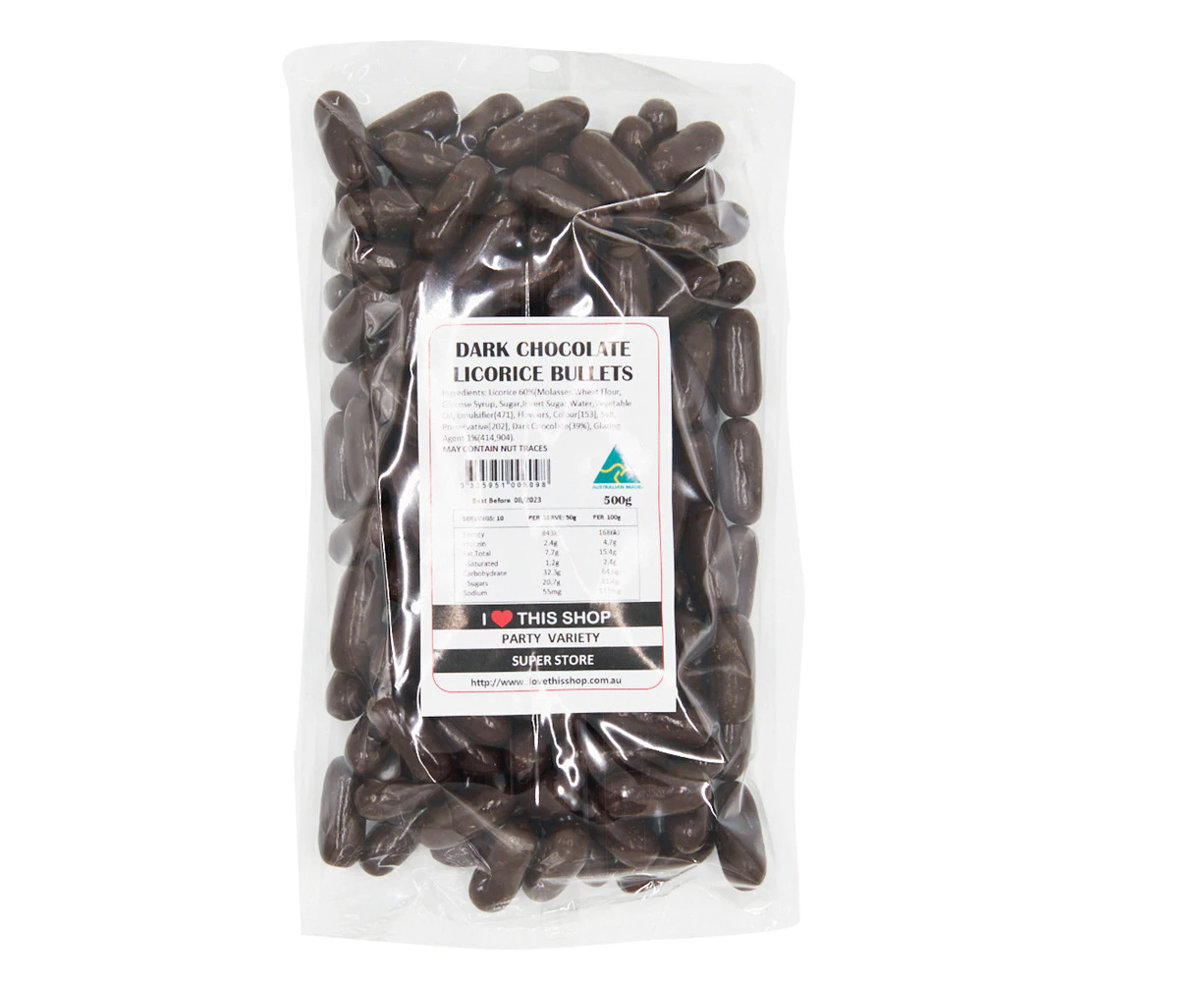 Dark Chocolate Licorice Bullets 500g