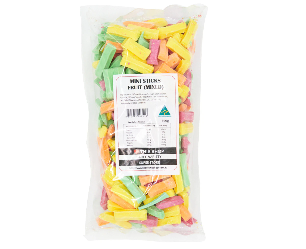 500g Bubblegum Mini Fruit Sticks