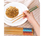 10 Pairs Floral Print Chopsticks Good Grip Food Grade Eco-friendly Eating Reusable Chinese Classic Wooden Chopsticks for Dining Room-Red