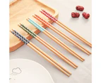 10 Pairs Floral Print Chopsticks Good Grip Food Grade Eco-friendly Eating Reusable Chinese Classic Wooden Chopsticks for Dining Room-Dark Blue