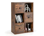 Giantex 3-Tier Bookshelf Storage Organizer w/3 Cubes & Drawers Modern Display Shelf Rustic Brown