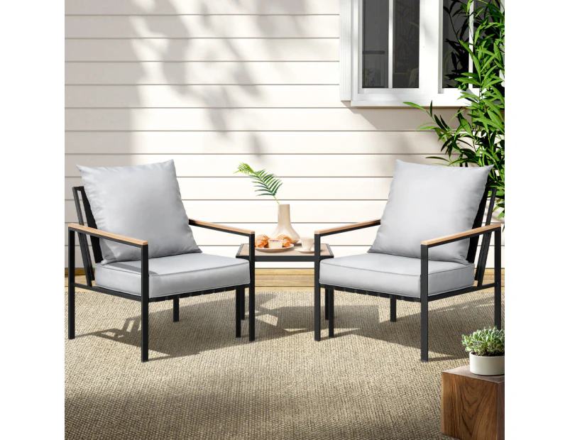 Gardeon 3PC Outdoor Furniture Bistro Set Lounge Setting Chairs Table Patio Black