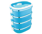 Lunch Box Shatterproof Leak-Proof Stainless Steel Food Container with Arch Handle for School - Blue Four Layer