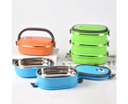 1/2/3 Layer Rectangle Stainless Steel Thermal Lunch Box Food Storage Container - Blue Single Layer