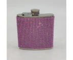 180ml Rhinestone Studded Hip Flask Leak-proof 304 Stainless Steel Reusable Anti-drop Wine Flask for Household - Pink