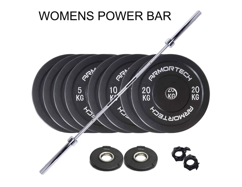 100kg Armortech V2 Black Bumpers & Women's Power Barbell Set