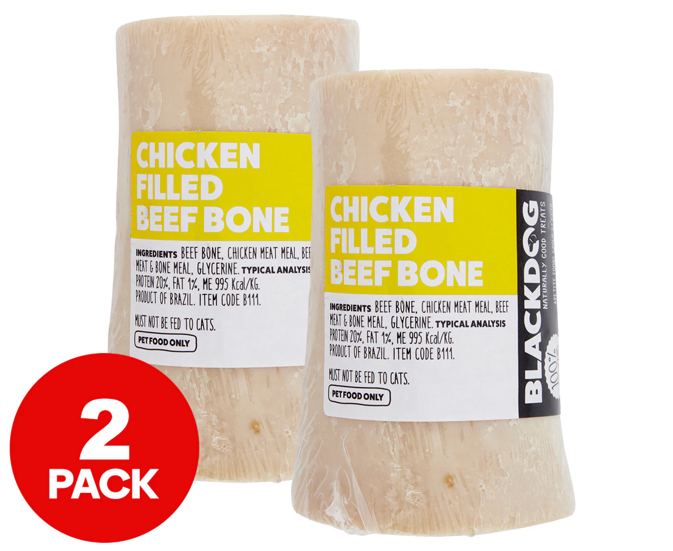 2 x Blackdog Chicken Filled Beef Bone Dog Treat Healthy Food/Snack Training