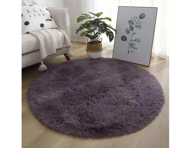 Floor Round Fluffy Rug Living Room Bedroom Extra Soft Shaggy Carpet Coffee Table Lavender Purple 60*60cm